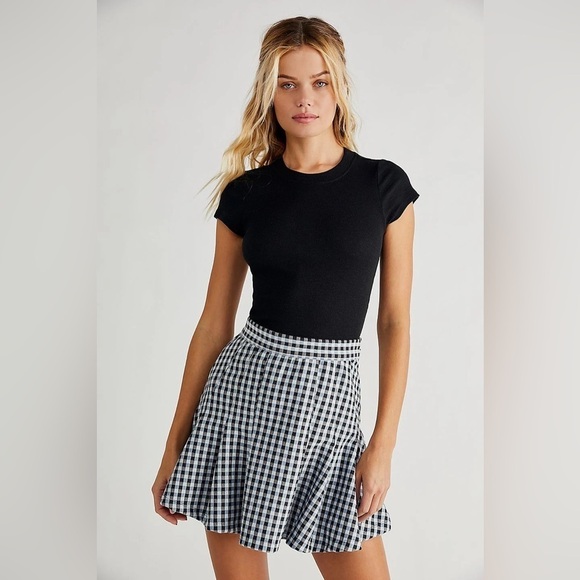 Free People Honey Pleated Skirt Black / Blue Combo Size 4 - Picture 2 of 10